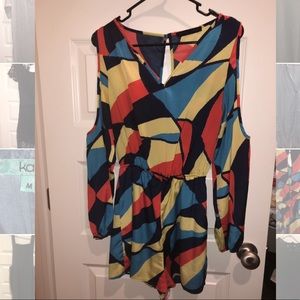 Multicolor cold shoulder romper